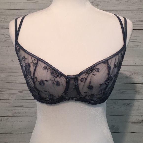 Victoria's Secret Other - Victoria's Secret Blue Floral Mesh Plunge Bra NWT